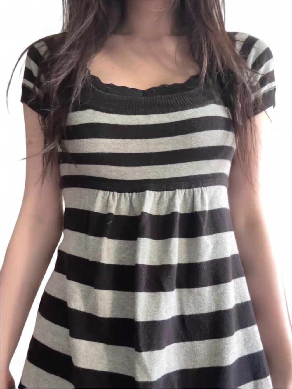 garage vintage y2k striped babydoll mini sweater dress black and grey size M